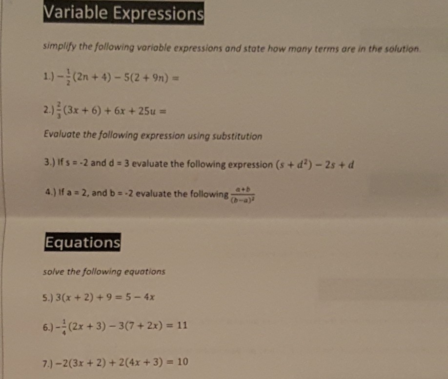 Solved Variable Expressions simplify the following variable | Chegg.com
