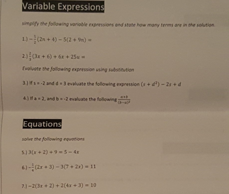 Solved Variable Expressions Simplify The Following Variable | Chegg.com