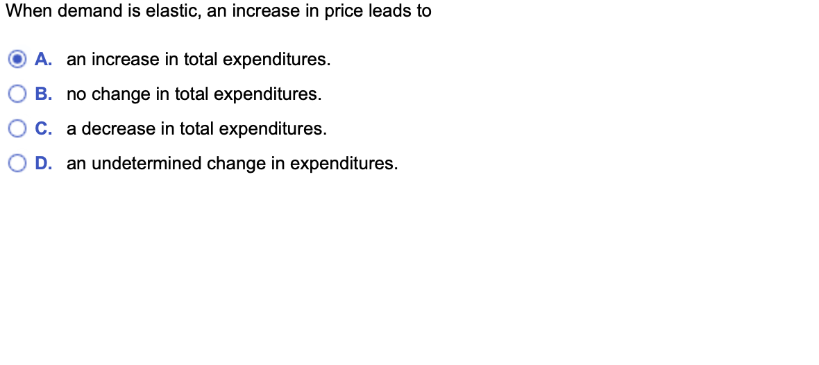 Solved When demand is elastic, an increase in price leads to | Chegg.com
