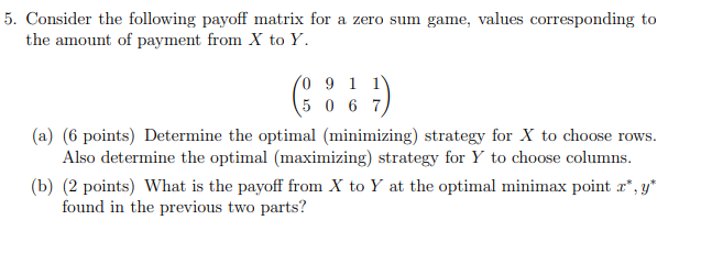 Solved 5. Consider the following payoff matrix for a zero | Chegg.com
