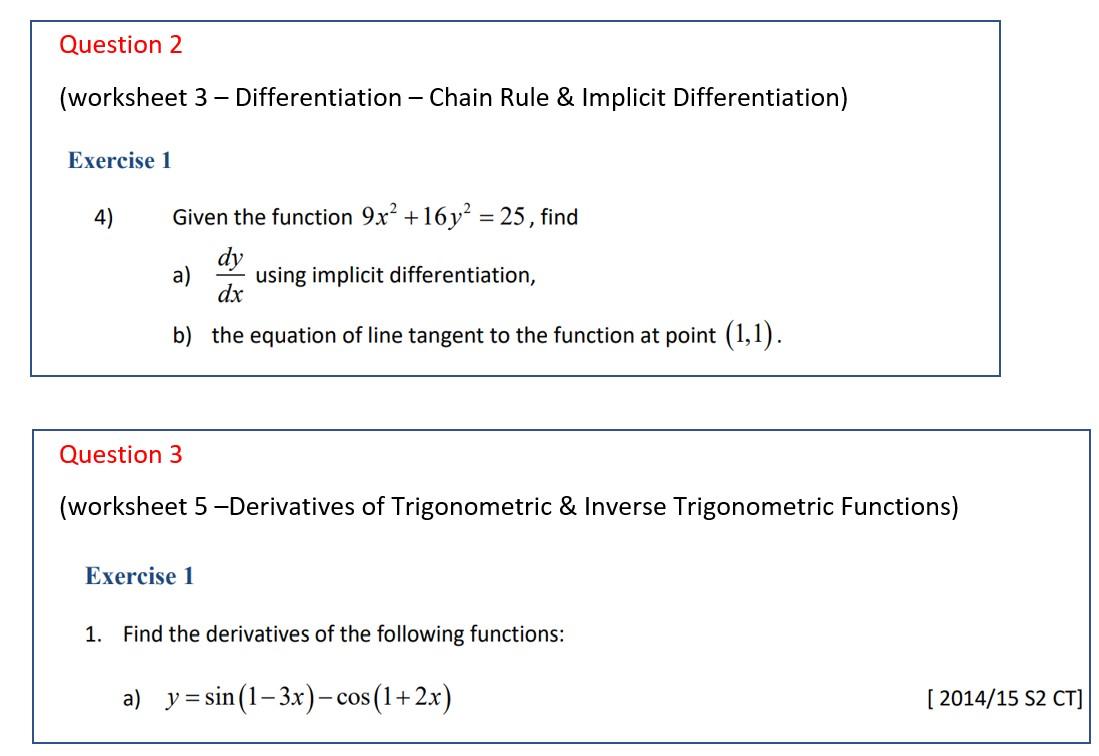 Solved (worksheet 3 - Differentiation - Chain Rule \& | Chegg.com