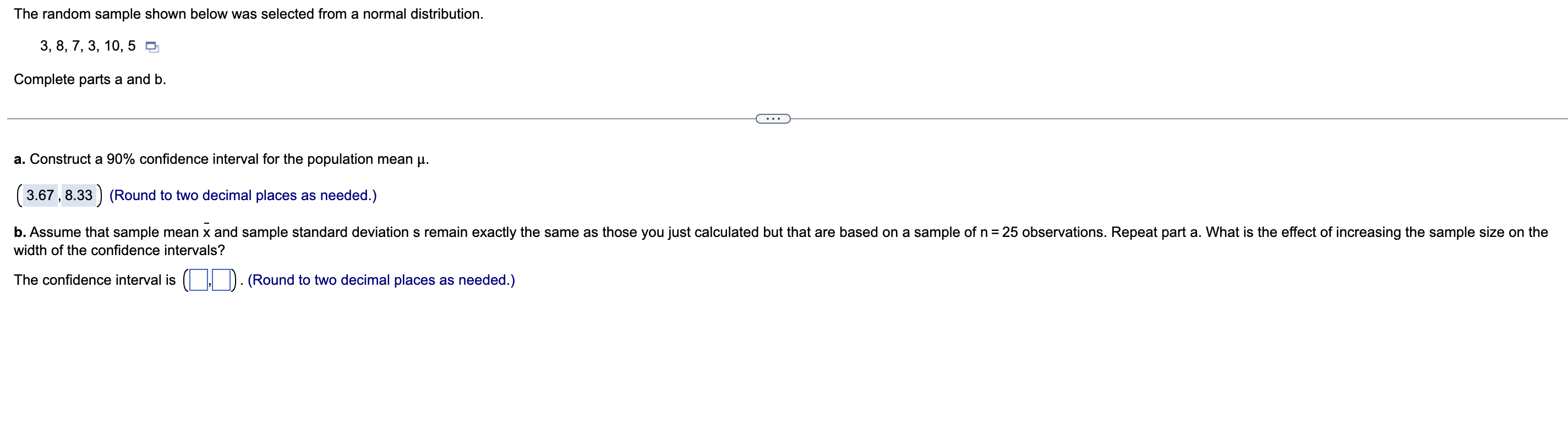Solved The random sample shown below was selected from a | Chegg.com