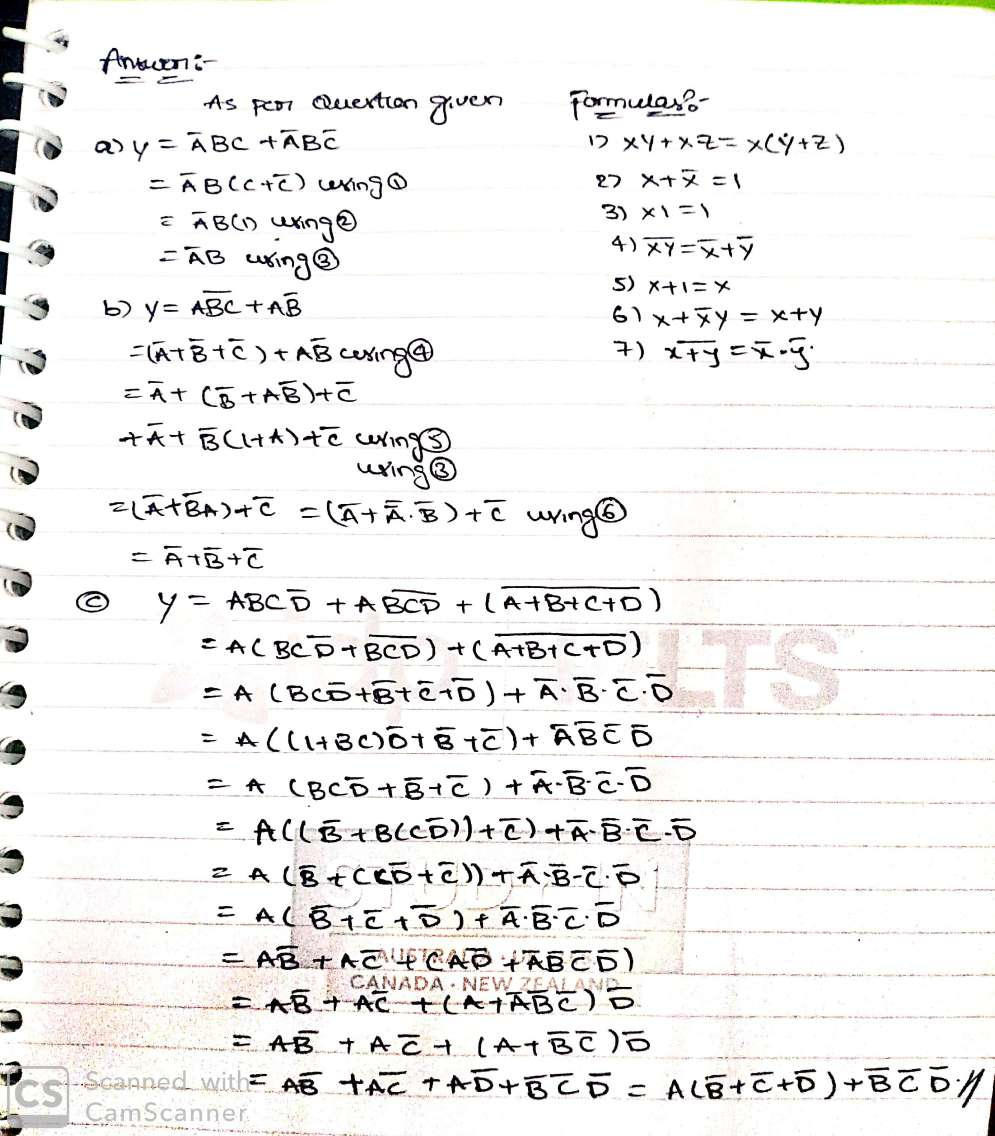 Question Dcd A Exercise 2 14 Simplify The Following Boolean Equations Using Boolean Theorem Check For Cor