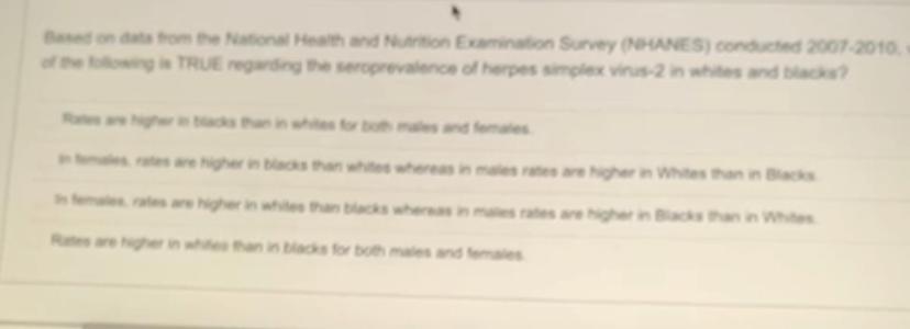 Both National Health and Nution Examination Survey CANES) conducted 2007.2010 TRUE esercrevalence of herpes simplex wand