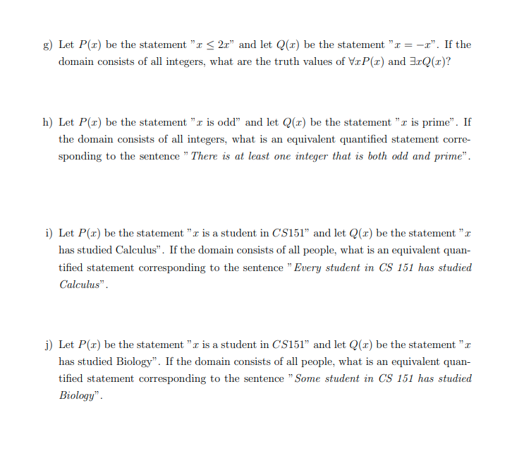 Solved g) Let P(x) be the statement 