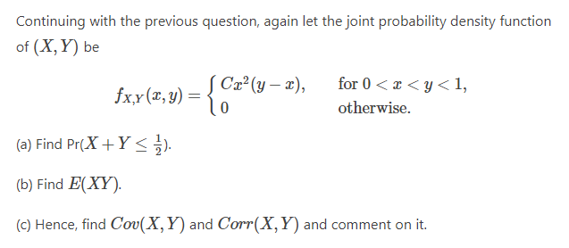 Solved Continuing with the previous question, again let the | Chegg.com
