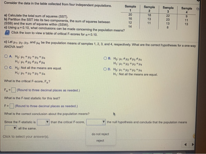Solved Consider the data in the table collected from four | Chegg.com