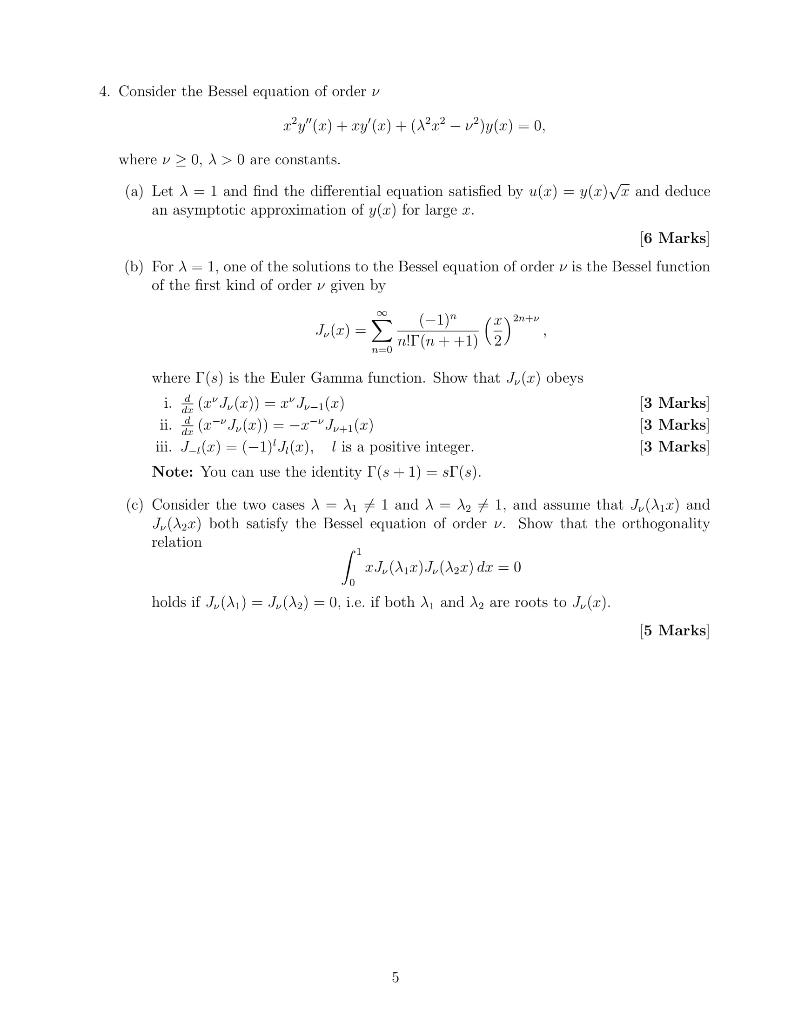 Solved 4 Consider The Bessel Equation Of Order V Ry Chegg Com