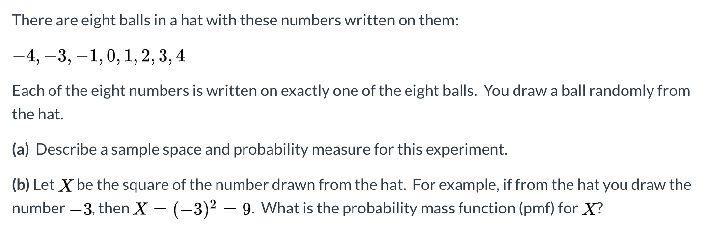 Solved There are eight balls in a hat with these numbers | Chegg.com