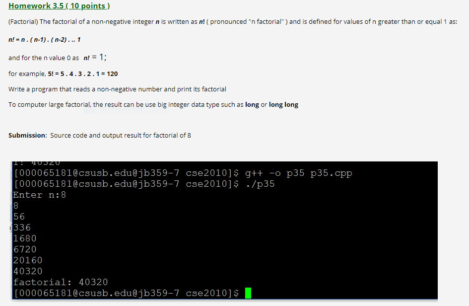 Solved Homework 3.5 ( 10 points) (Factorial) The factorial | Chegg.com