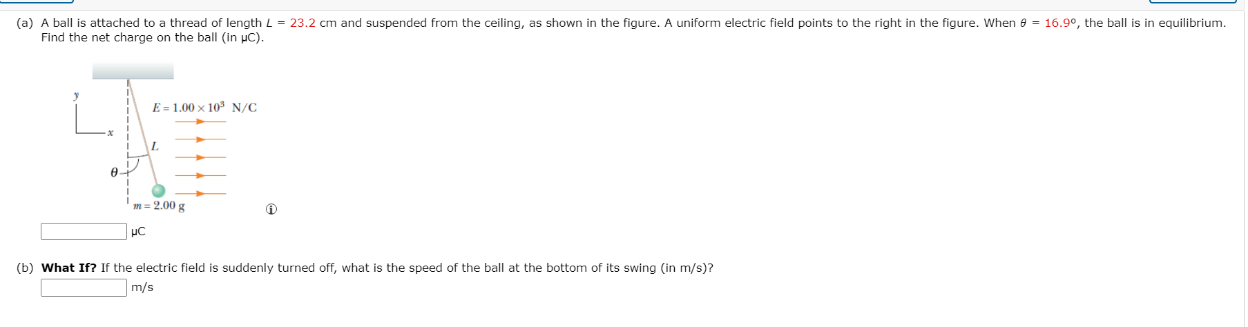 Solved (a) A ball is attached to a thread of length L = 23.2 | Chegg.com