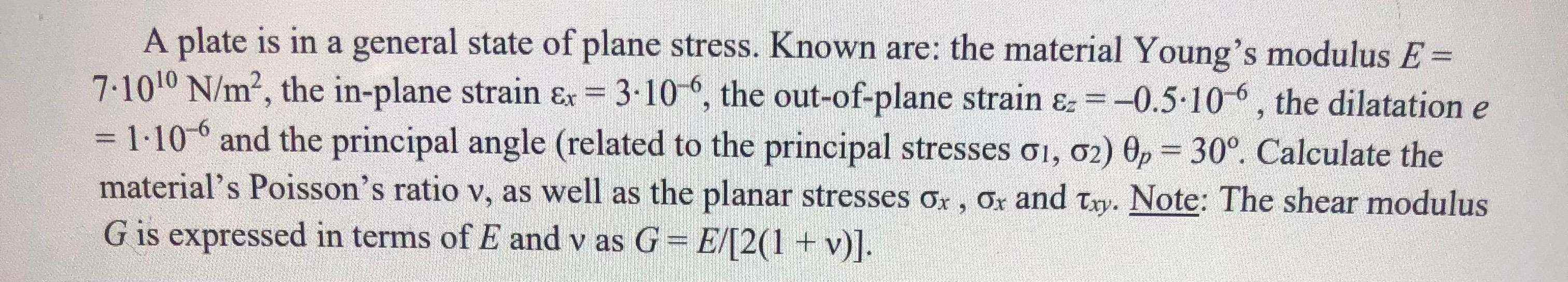 Solved A plate is in a general state of plane stress. Known | Chegg.com