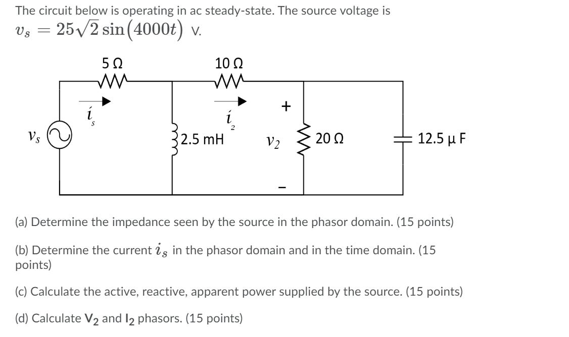 Solved The circuit below is operating in ac steady-state. | Chegg.com