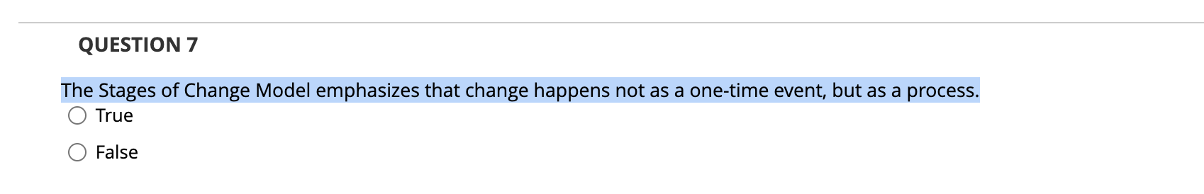 Solved The Stages of Change Model emphasizes that change | Chegg.com