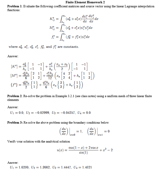 Finite Element Homework 2 Problem 1: Evaluate the | Chegg.com