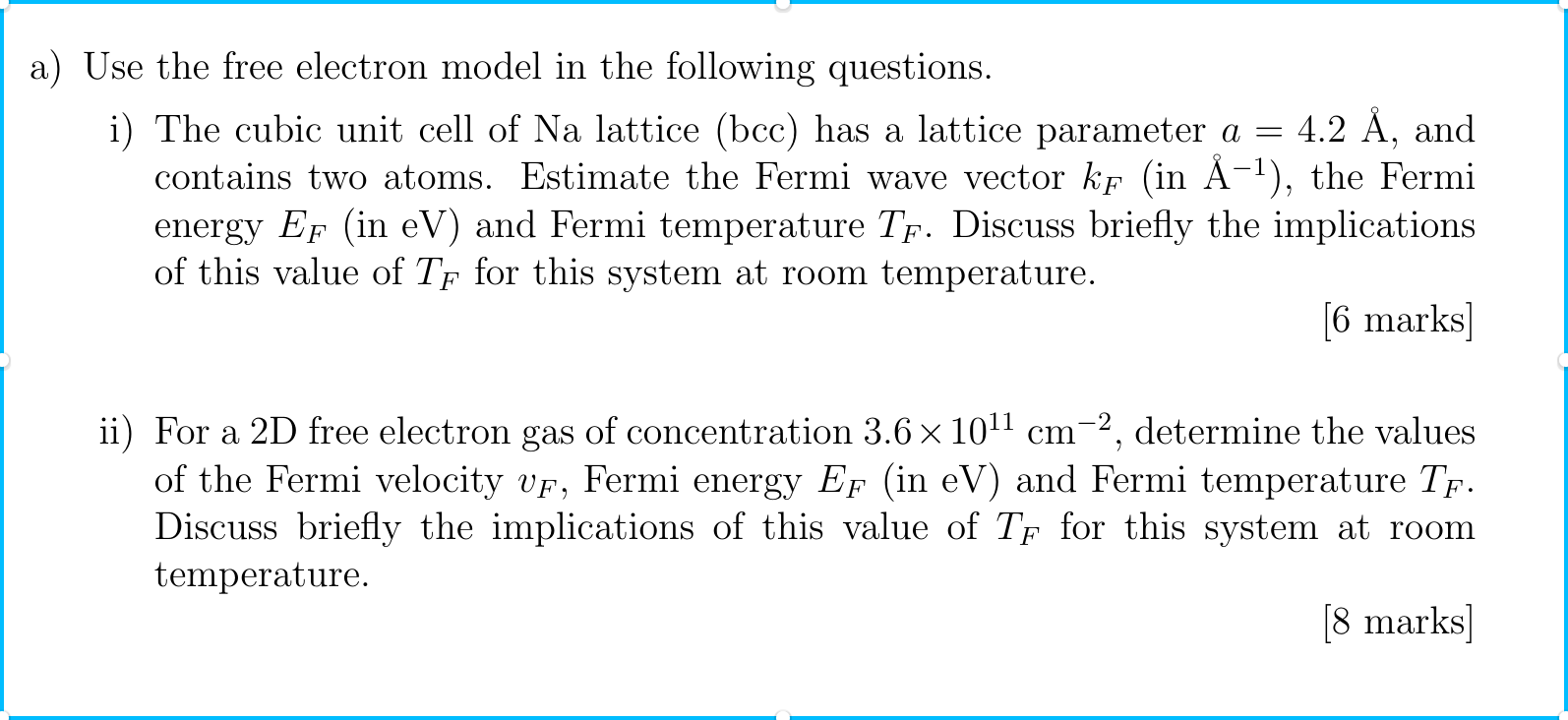 Solved a) Use the free electron model in the following | Chegg.com
