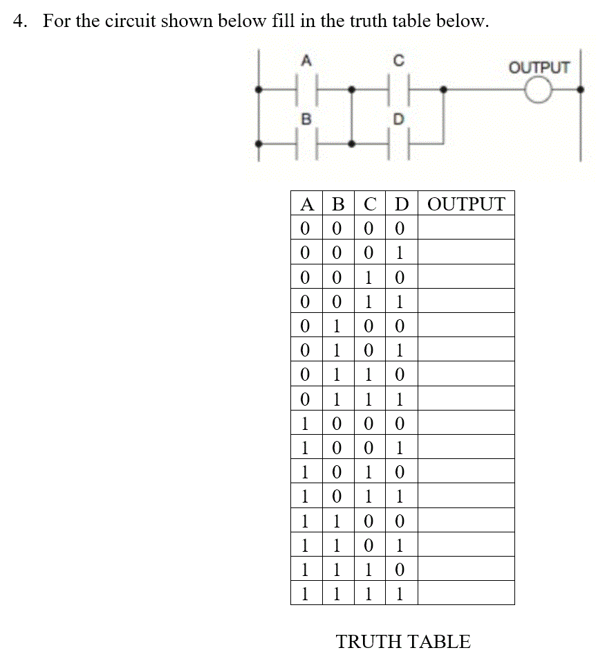 Solved 4. For the circuit shown below fill in the truth | Chegg.com