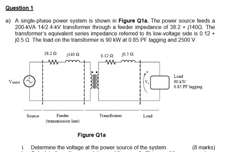 Solved Question 1 a) A single-phase power system is shown in | Chegg.com