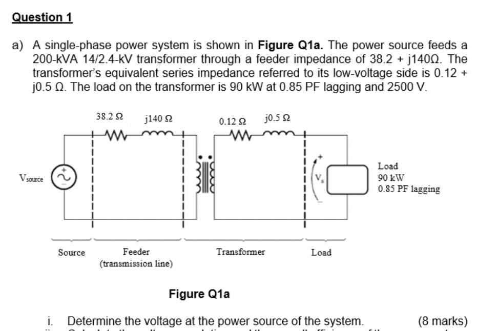 Solved Question 1 A) A Single-phase Power System Is Shown In | Chegg.com