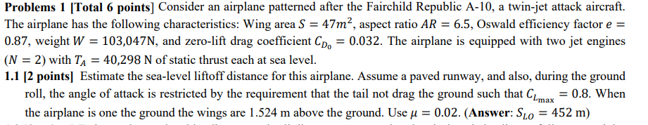 Solved Problems 1 [Total 6 points] Consider an airplane | Chegg.com