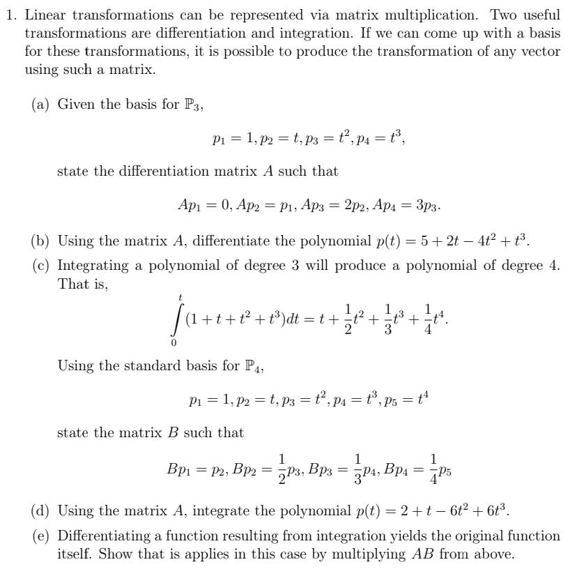 Solved 1. Linear transformations can be represented via | Chegg.com