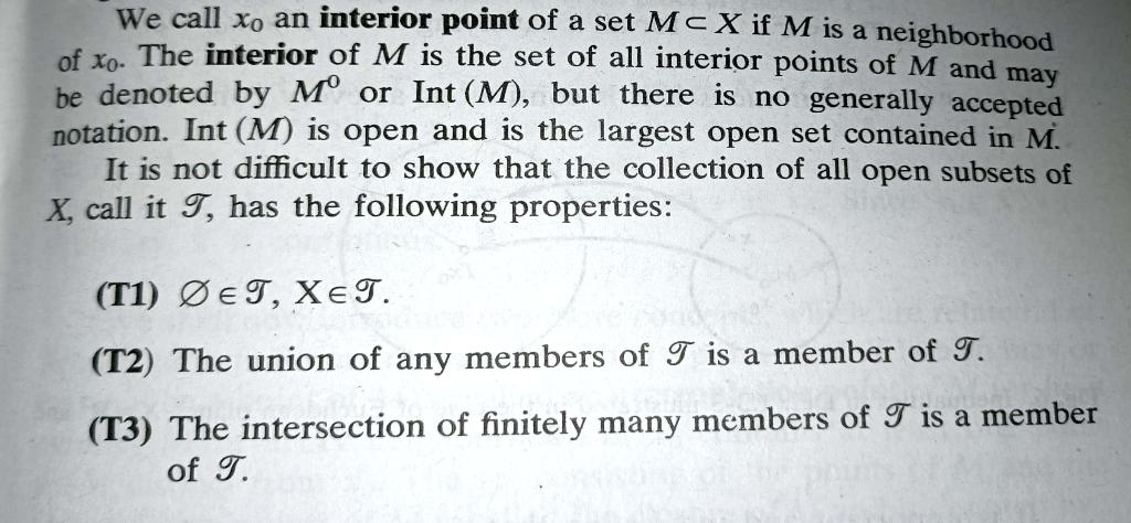 Solved We call to an interior point of a set MCX if M is a | Chegg.com