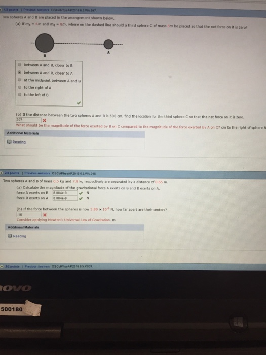 Solved Two Spheres A And B Are Placed In The Arrangement | Chegg.com