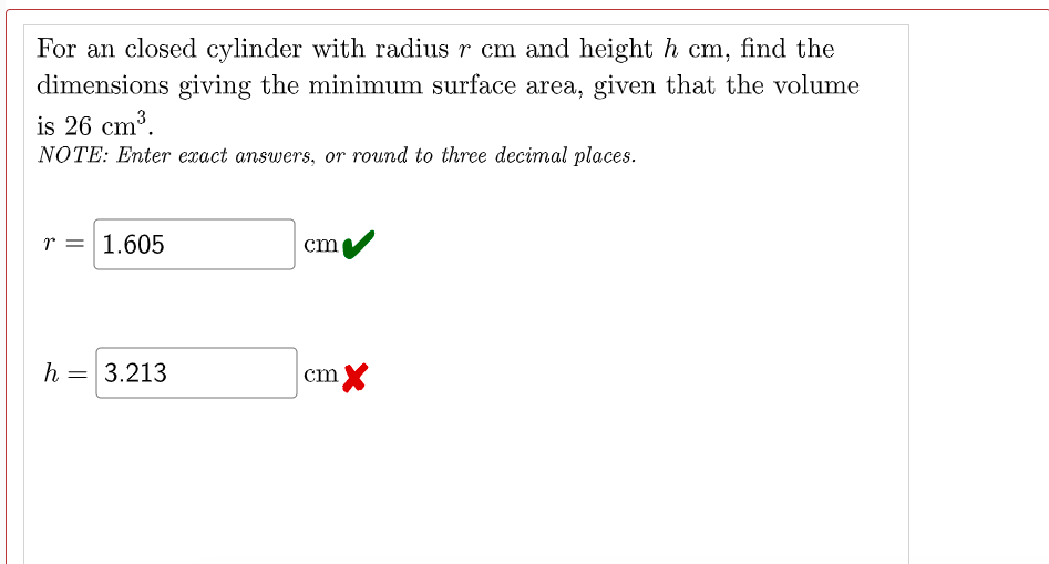 Solved For an closed cylinder with radius r m and height h