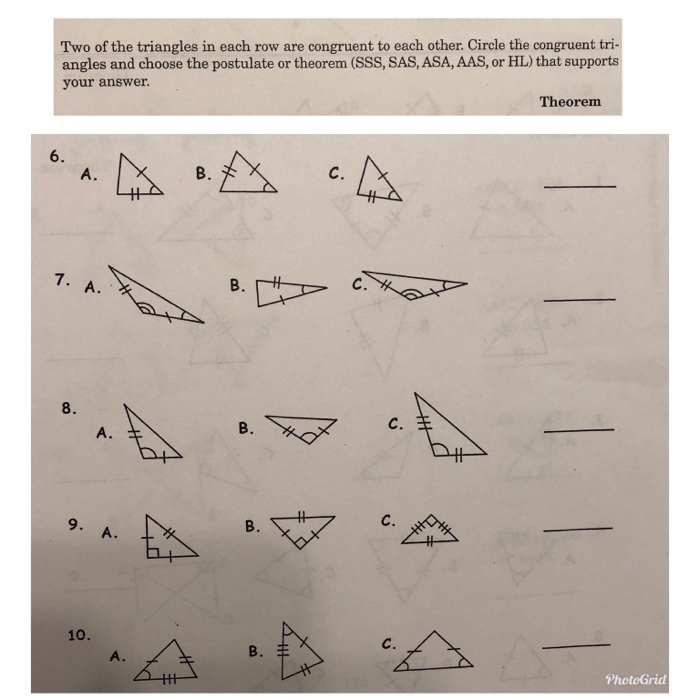 Solved Two of the triangles in each row are congruent to | Chegg.com