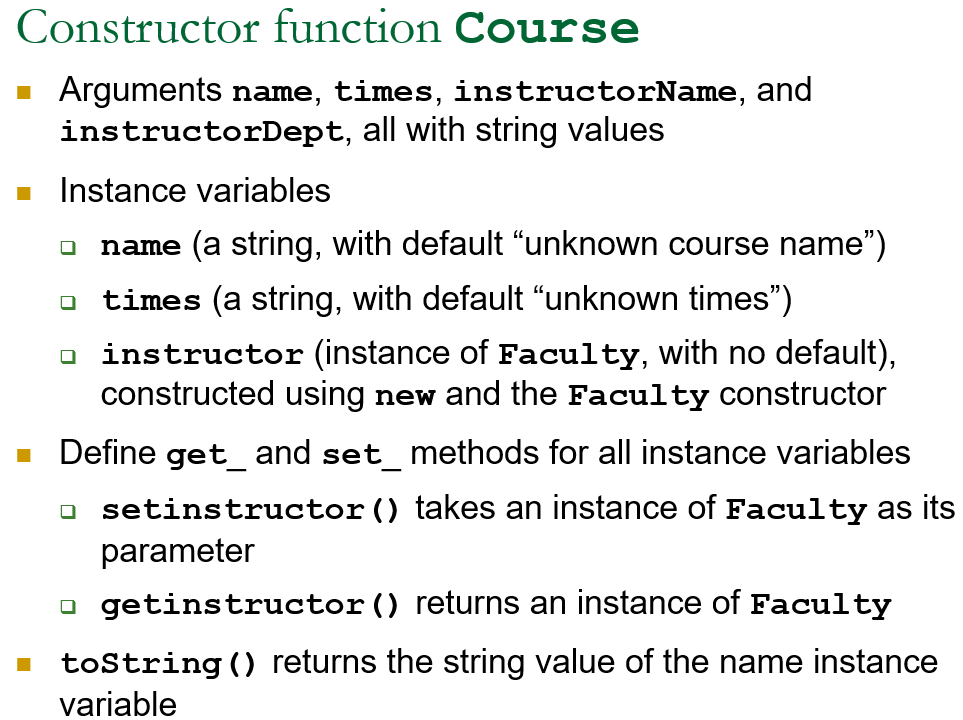 Define constructor functions Faculty and Course An | Chegg.com