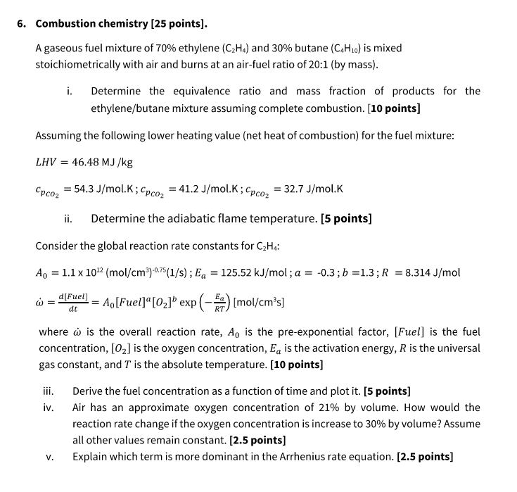 Solved Combustion chemistry 25 points . A gaseous fuel Chegg