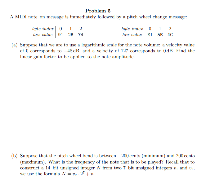Problem 5 A MIDI note on message is immediately