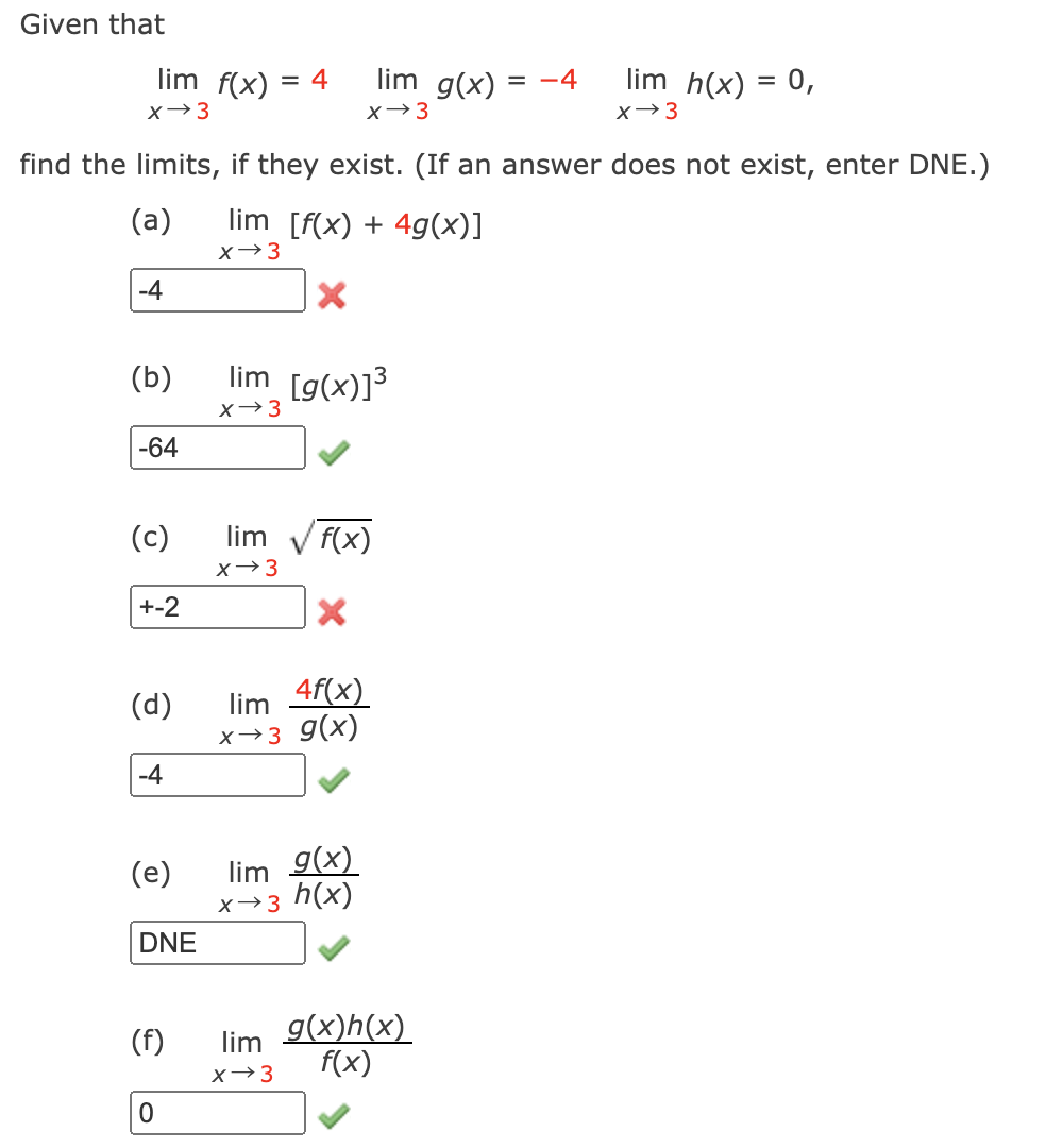 Solved Given That Lim F X 4 X →3 Lim G X 4 X →3 Lim