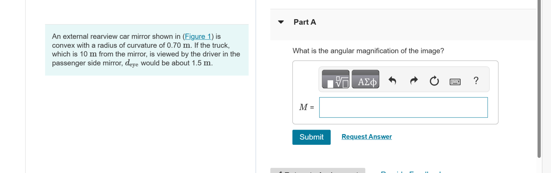 Solved An external rearview car mirror shown in (Figure 1) | Chegg.com