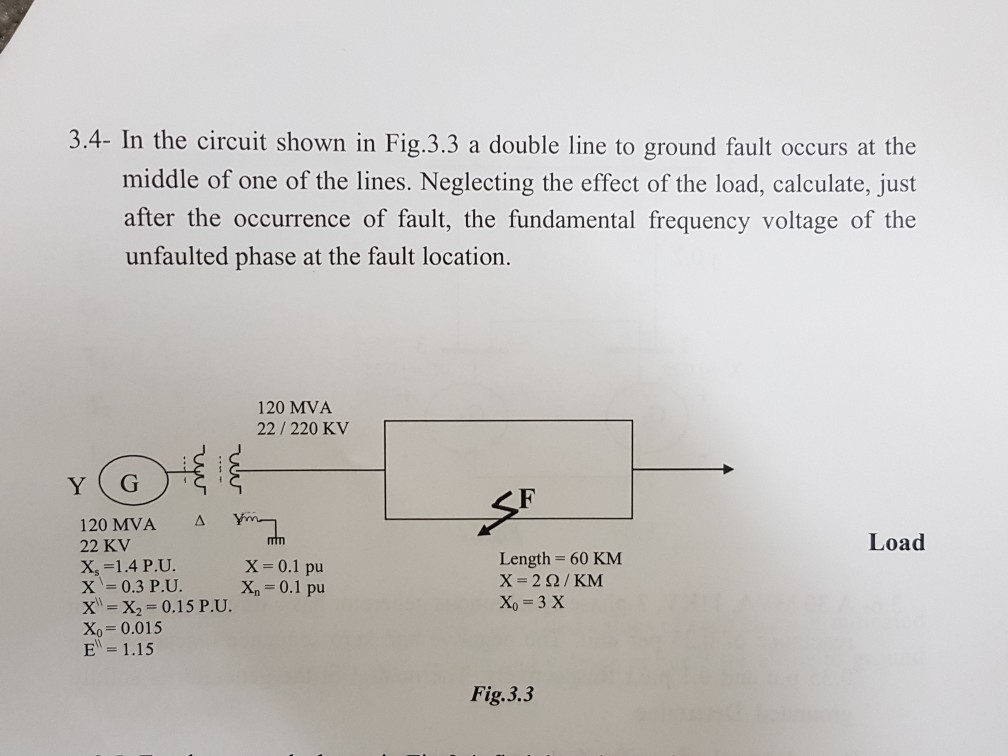 Solved 3.4- In the circuit shown in Fig.3.3 a double line to | Chegg.com