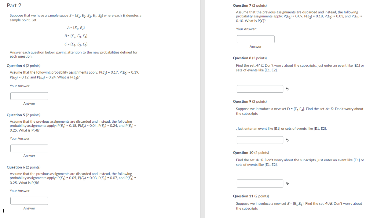 Solved Part 2 Suppose that we have a sample space S = {E1, | Chegg.com