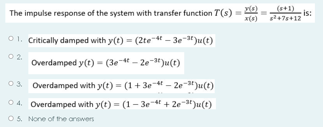 Solved The impulse response of the system with transfer | Chegg.com