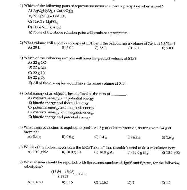 Solved 1) Which of the following pairs of aqueous solutions | Chegg.com