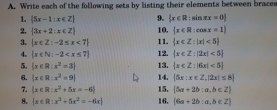 Solved A Write Each Of The Following Sets By Listing The Chegg Com