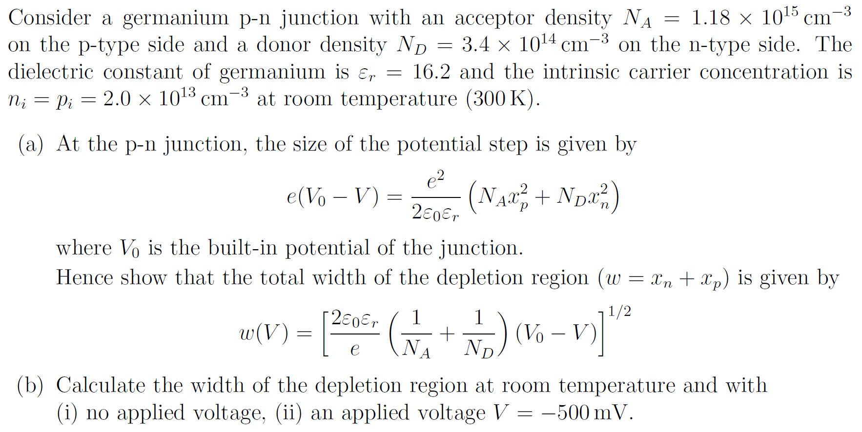 Solved Consider A Germanium P N Junction With An Acceptor Chegg Com