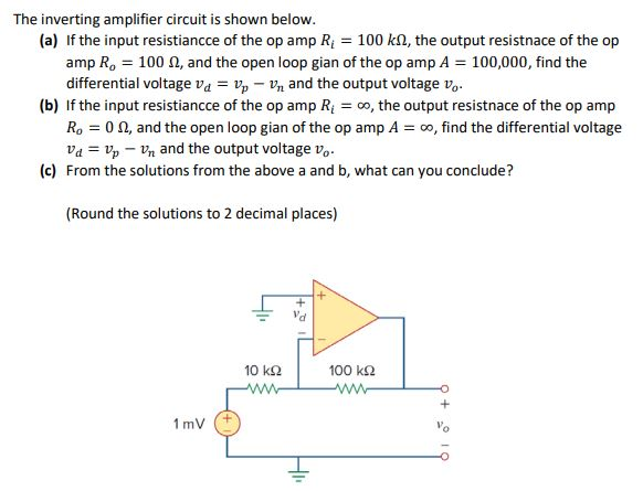 Solved The inverting amplifier circuit is shown below. (a) | Chegg.com