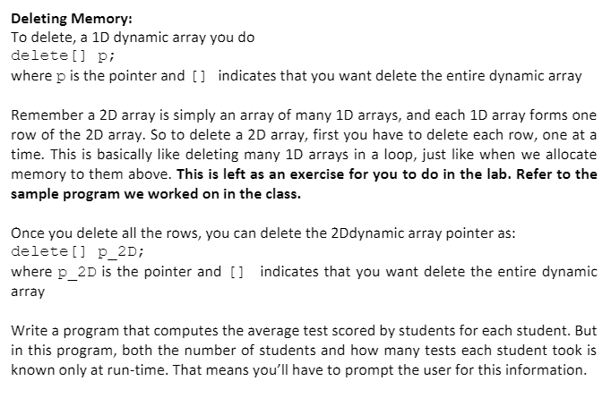 Solved B. Two-dimensional dynamic arrays In this program, | Chegg.com
