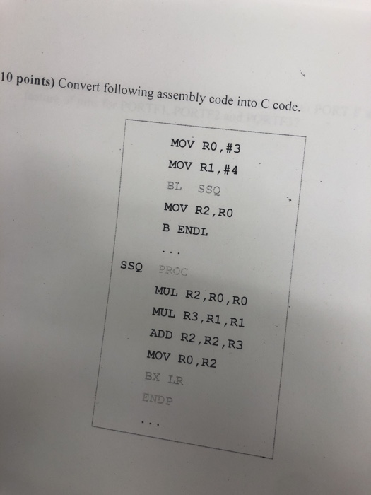 solved convert the following assembly language code... Solved 10 points) Convert following assembly code into C | Chegg.com