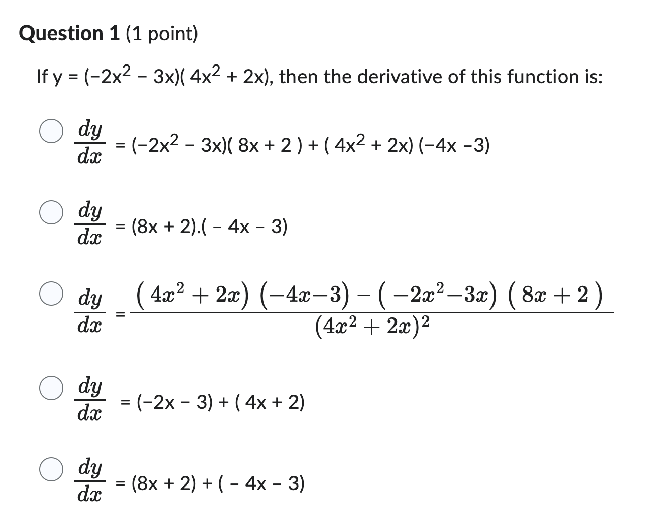 Solved y=(−2x2−3x)(4x2+2x), then the derivative of this | Chegg.com