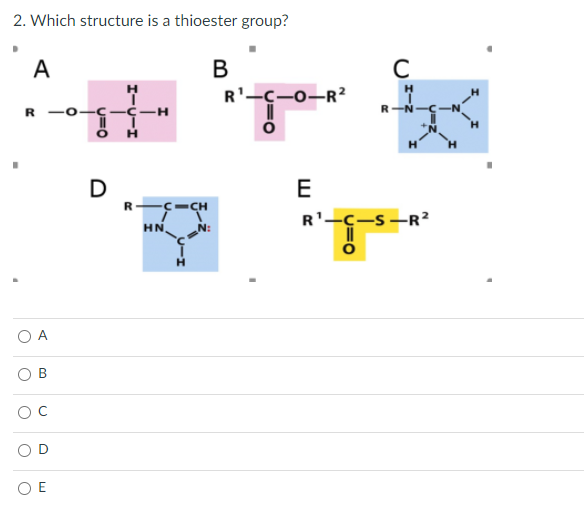 Solved 2 Which Structure Is A Thioester Group A S B R C Chegg Com
