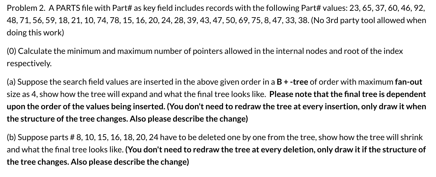 Problem 2. A PARTS file with Part# as key field | Chegg.com