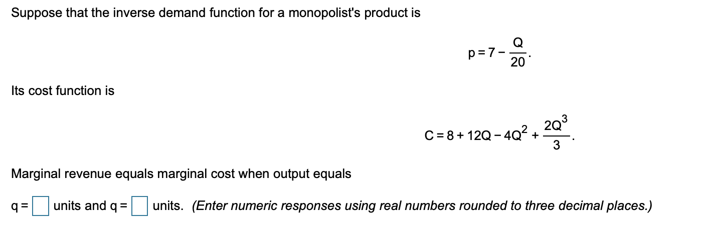 Solved Suppose That The Inverse Demand Function For A | Chegg.com