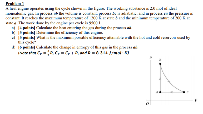 Solved Problem 1 A Heat Engine Operates Using The Cycle | Chegg.com