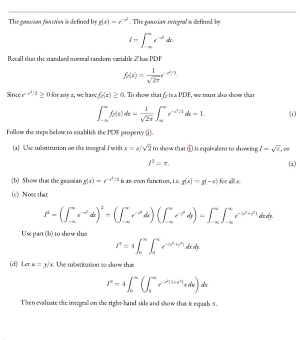 Solved The gaussian function is defined bysx) . Thegaussian | Chegg.com