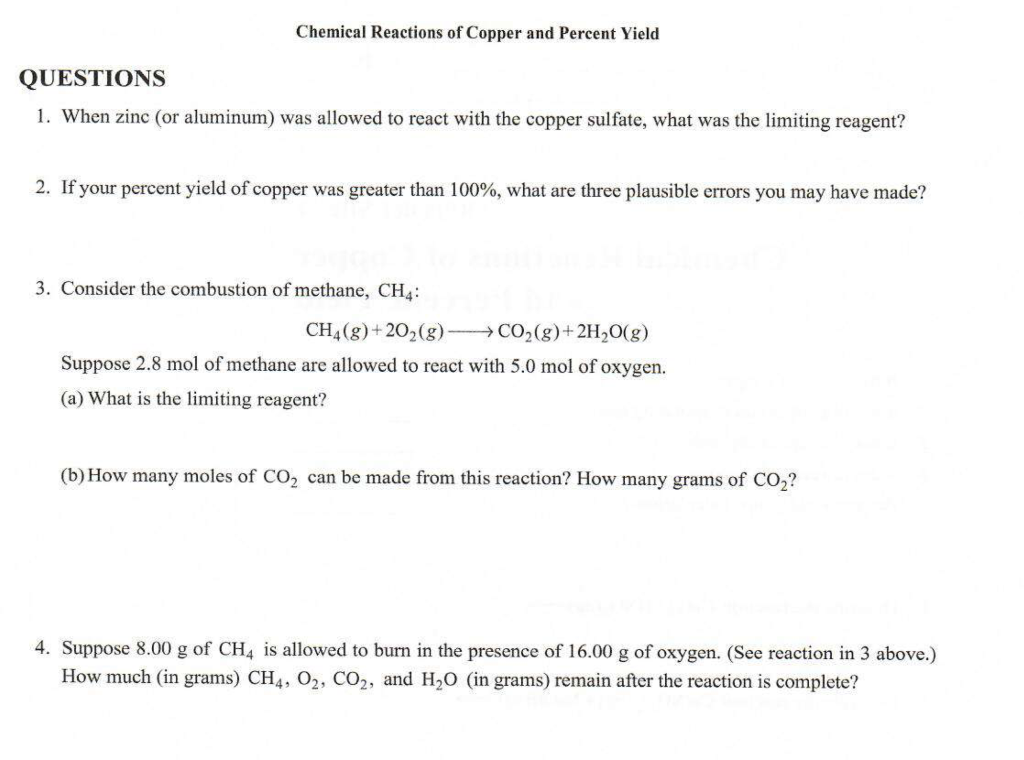 Solved REPORT SHEET Chemical Reactions Of Copper And Percent | Chegg.com